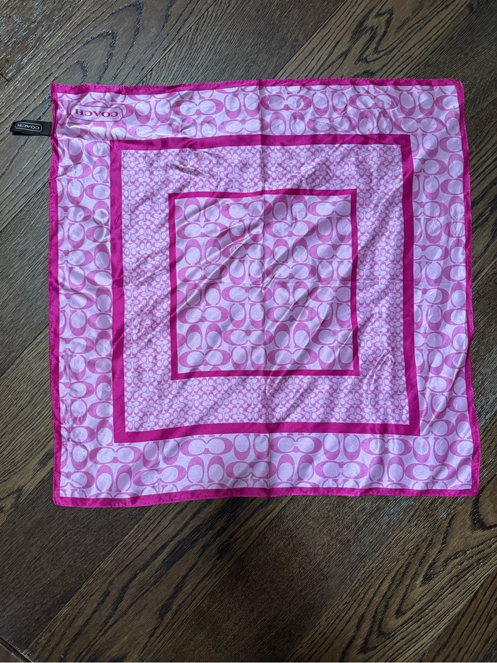 Coach Pink Logo Silk Scarf with Signature C Motif